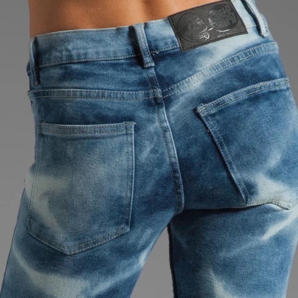 Cheap Monday Bonjour Flame Tie Dye Blue Denim Jeans NWT - Picture 4 of 16